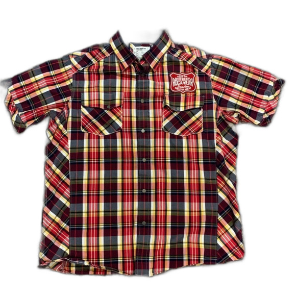 Rocawear Denim Co. Master Builders Red Plaid Cotton SS Snap Front Shirt Size XL - Picture 1 of 16